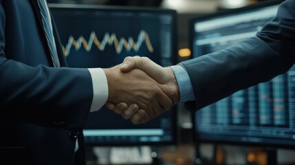Corporate Handshake with Advanced Trading Screen Overlay