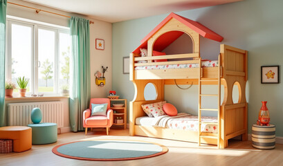 stylish children's room with a bunk bed