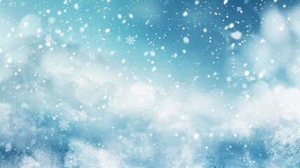 Abstract Winter Horizon with Soft Blue Gradients and Delicate Snowflakes for Seasonal Designs