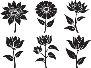 Obraz premium Black and White Floral Vector Designs | Elegant Flower Illustrations Set