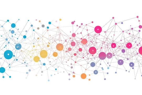 Abstract network background with colorful interconnected nodes, representing data communication and digital connections.