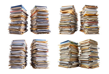 Set of towering stacks of paperwork and files png