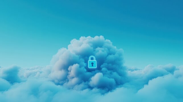Data cloud with padlock icon floating in the center of it.