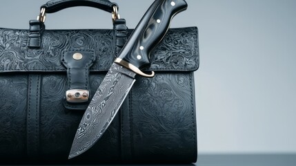 Elegant Knife beside Textured Leather Bag