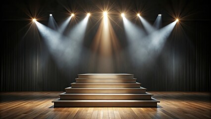 Panoramic stair on stage spotlight with backlight