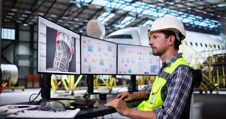 Aircraft Repair. Technician Checking Plane Jet Engine