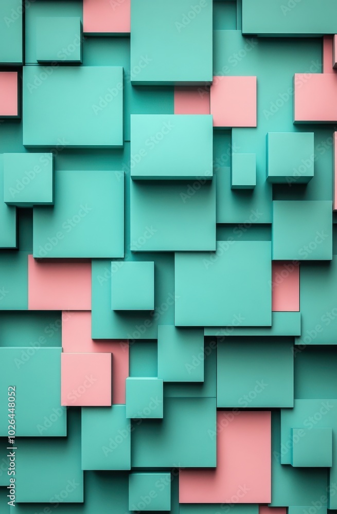 Poster a seamless pattern of squares in shades of green and pink creating a modern geometric abstract backg