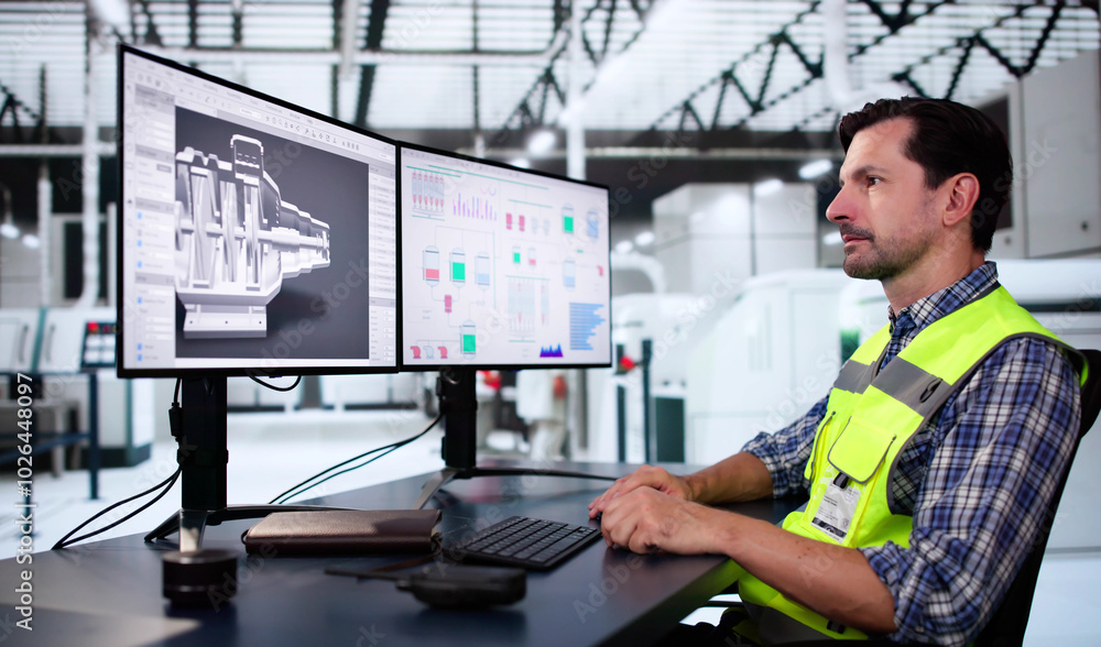 Leinwandbilder engineer doing 3d cad model design on computer