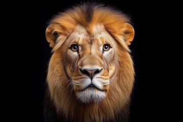 Fototapeta premium Minimalist lion portrait, focusing on the animalâ€™s face with clean lines and a neutral background, capturing its majestic presence
