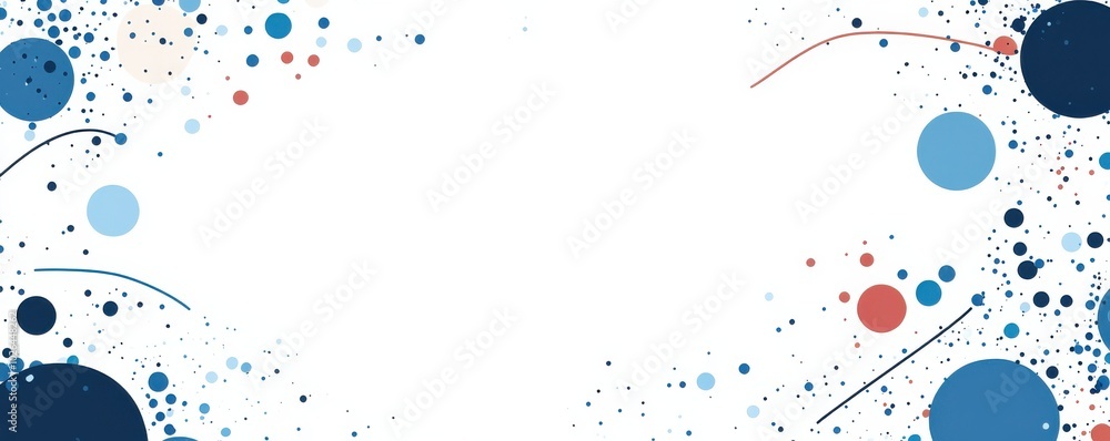 Poster minimalistic abstract design with blue waves and dots on a white background, creating a modern and s