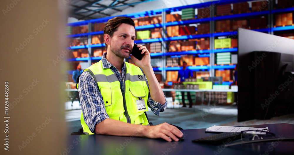 Poster man calling on mobile phone