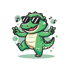 Cute crocodile in sunglasses dancing. Vector cartoon character illustration.