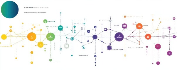  graphic mind map with colorful interconnected circles and lines on a white background, visualizing complex ideas and creativity