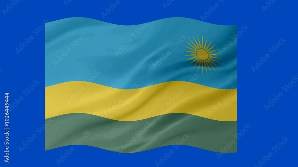 Poster rwanda waving flag loop animation with glowing 3d shade isolated on blue background