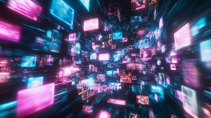 Obraz premium Exploring the Digital Realm: A Vibrant Journey Through Futuristic Technology and Virtual Space