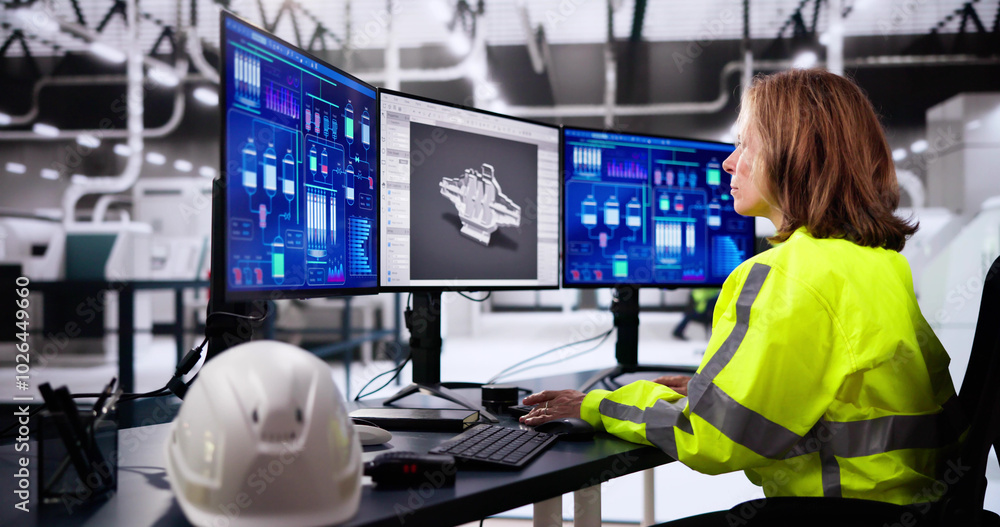 Fototapete engineer doing 3d cad model design on computer