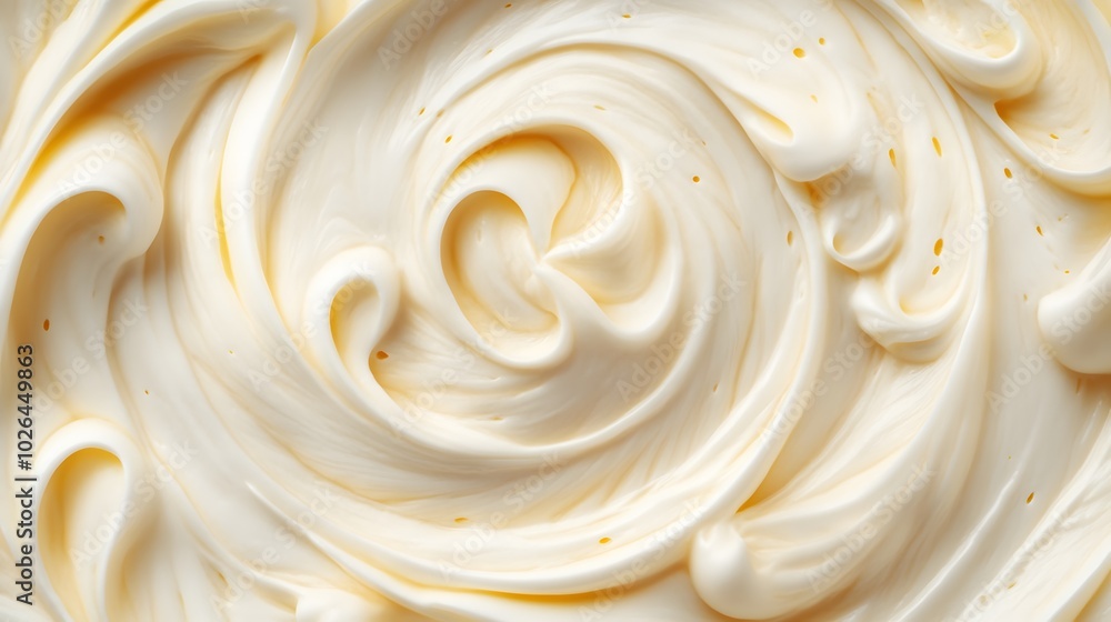 Poster 5. a close-up view of a rich cream swirl on a smooth white background, capturing the intricate detai