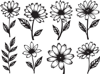 Black and White Floral Vector Designs | Elegant Flower Illustrations Set