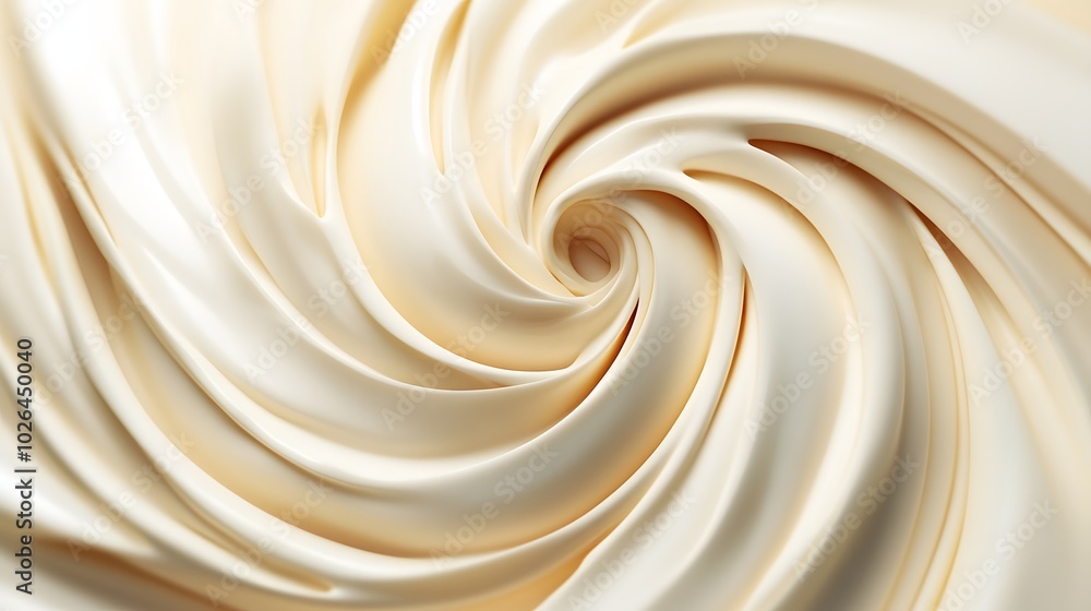 Poster 5. a close-up view of a rich cream swirl on a smooth white background, capturing the intricate detai