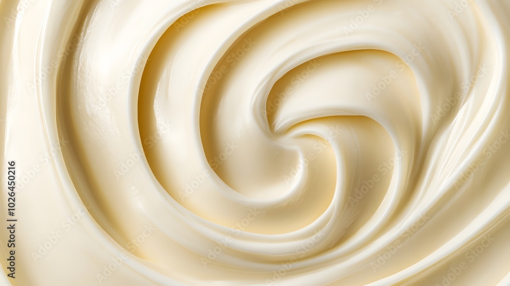 Poster 5. a close-up view of a rich cream swirl on a smooth white background, capturing the intricate detai
