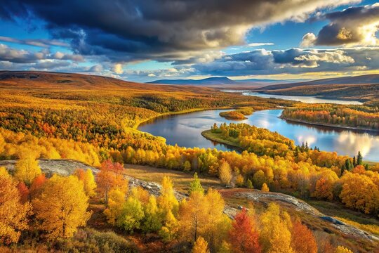 Panoramic view of autumn landscape in Apatity, Murmansk region