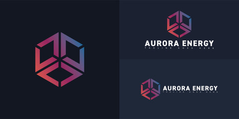 Fototapeta premium Modern hexagon initial vector letter AE or EA logo in gradient colors isolated on multiple background colors. The logo is suitable for oil and gas industry logo design inspiration templates.