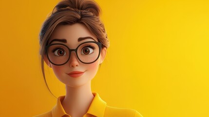 Funky Lady: Minimalistic Graphic Movie Poster Design with Joyful and Expressive Character in Polo Shirt and Sunglasses on Bold Yellow Background