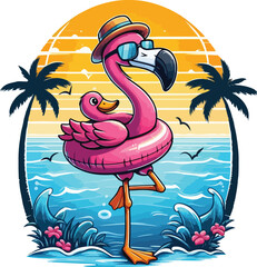 One-Legged Chill Flamingo In Paradise, Summer Vibes Only.