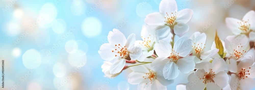 Canvas Prints A close-up of delicate white flowers against a soft, blurred blue background.