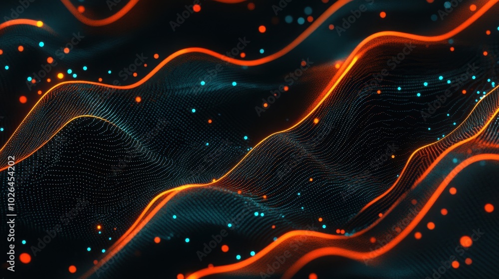 Poster a digital pattern of glowing lines in various colors, creating a dynamic and futuristic look perfect