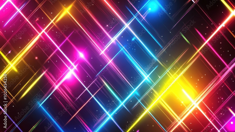 Poster a digital pattern of glowing lines in various colors, creating a dynamic and futuristic look perfect
