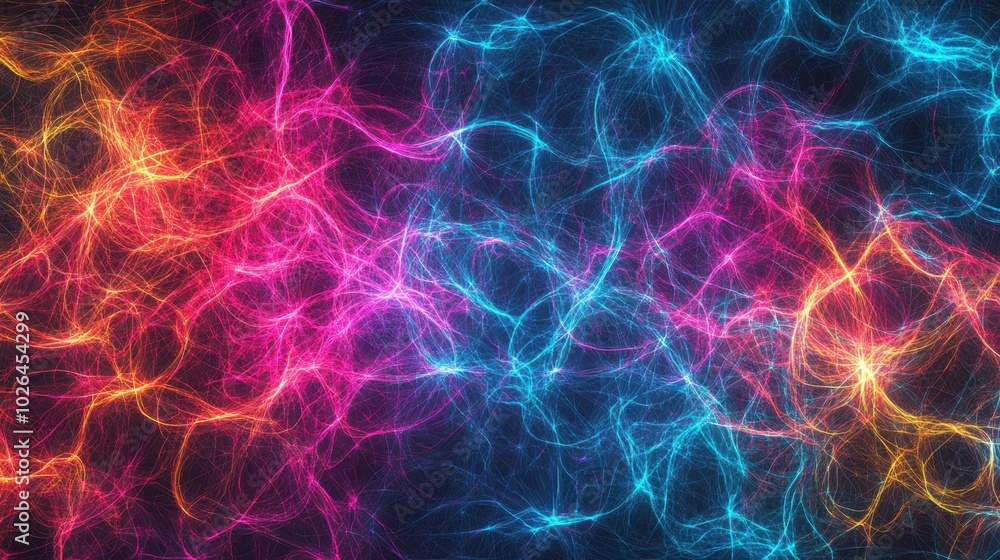 Poster a digital pattern of glowing lines in various colors, creating a dynamic and futuristic look perfect