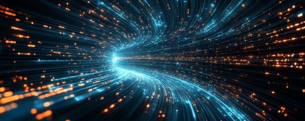 Fototapeta premium Abstract Tunnel of Bright Blue and Orange Light Streaks