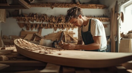 Young man setting up a carpentry and woodworking business. Concept: handicraft, do-it-yourself