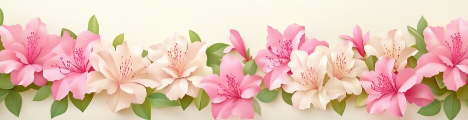 A decorative border of pink and cream flowers with green leaves on a light background.