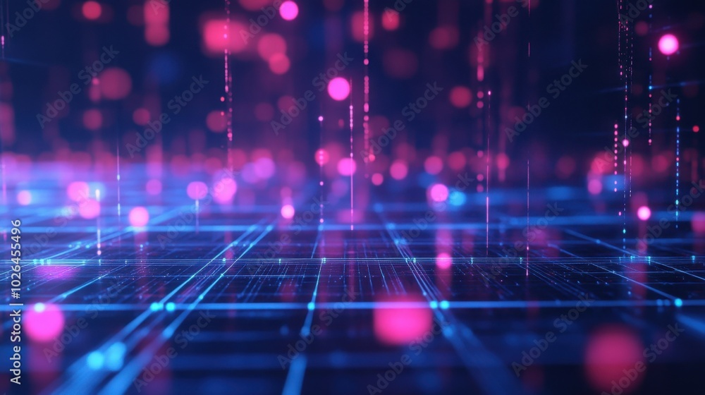 Poster a mesmerizing pattern of glowing colorful lines, creating a futuristic digital technology design per