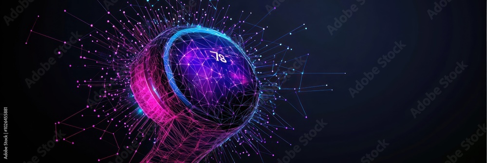 Poster abstract digital representation of a futuristic device with vibrant colors and connections.