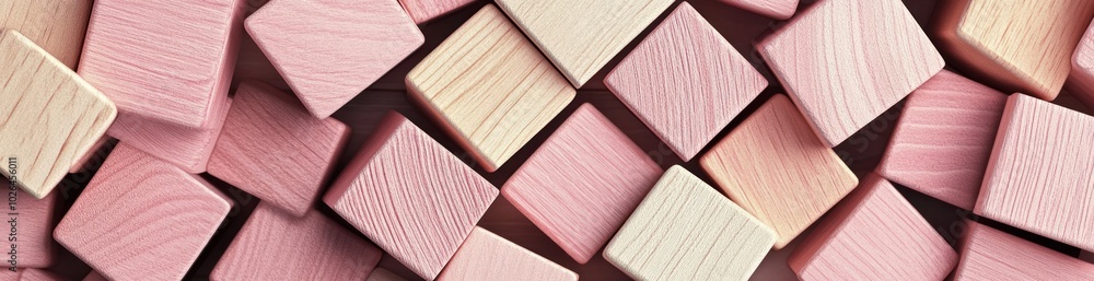 Poster a close-up of pastel-colored wooden blocks arranged in a random pattern.