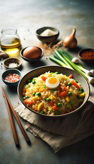 Colorful Asian Fried Rice with Fresh Vegetables and Spices