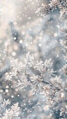 Minimalist Winter Background with Frosty Textured White and Silver Palette Featuring Abstract Snowflakes