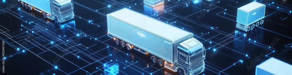 Poster digital representation of trucks navigating a networked environment.