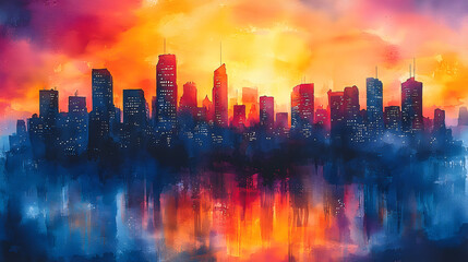 Obraz premium Abstract Watercolor Cityscape at Dawn