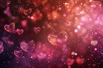 Romantic Valentine's Day Abstract Background with Floating Heart Shapes in Soft Pink and Red Tones