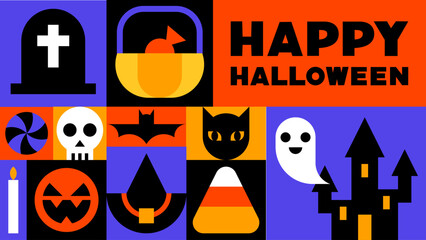 Happy Halloween with Geometric Icon Elements Vector Illustration