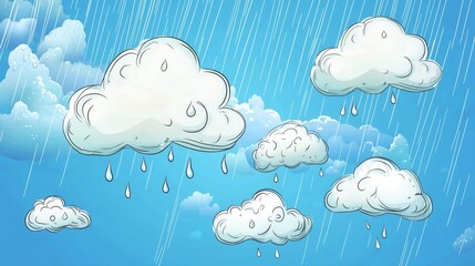 A Serene Illustration of Clouds Rain and Blue Sky