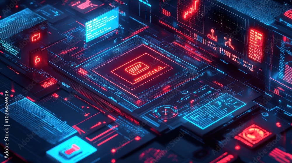 Aufkleber a digital circuit board with glowing components, symbolizing advanced technology and data processing