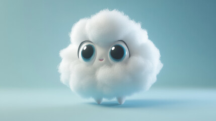 Obraz premium Cute Cloud Character with Big Eyes on a Blue Background