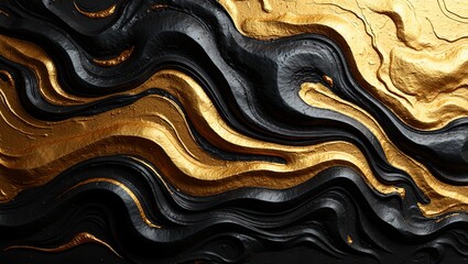 Elegant blend of gold and black liquid metal swirls gracefully