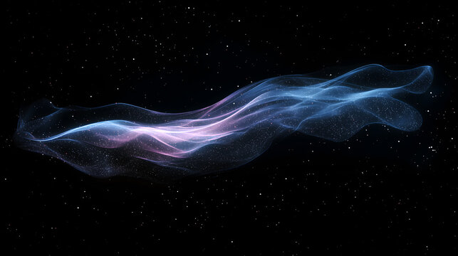 Dynamic, abstract single nebula with flowing pink snd blue lines against a starry background. Ideal for digital art and sci-fi projects.