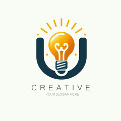 light Bulb U Letter vector logo design